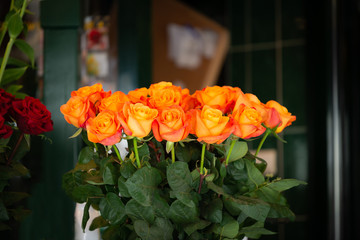 a bouquet of orange roses