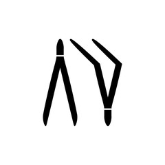 Black & white vector illustration of tweezers set. Flat icon of different pincers. Tool for beauty salon, handicraft projects, decoupage, scrapbook. Isolated objects