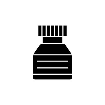recommend clip art: Black & white vector illustration of calligraphy ink in bottle. Flat icon of supply for drafting, lettering, drawing. Isolated object