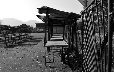 empty stalls at the market in the city
