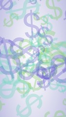 Multicolored translucent dollar signs on white background. Vertical image orientation. 3D illustration
