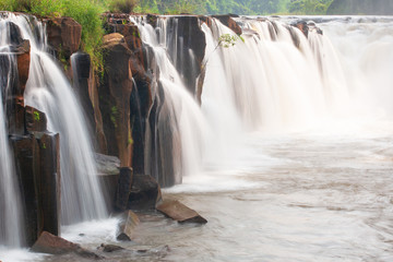 Gorgeous Tad Pha Suam waterfall on rain morning.