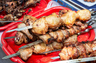 Appetizing hot shish kebab or shashlik