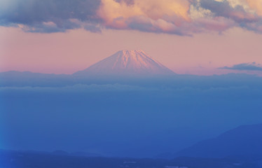 Sunset mt fuji with snow at yatsugatake