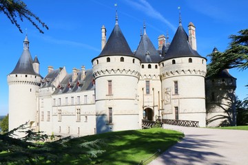 Fototapeta premium Chaumont-sur-Loire, france, fortress , Renaissance style, façade, castle, park, Loire Valley, architecture, ancient, old, building, stone, landmark,