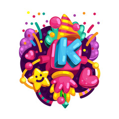 alphabet kids color font. Letter K vector illustration 