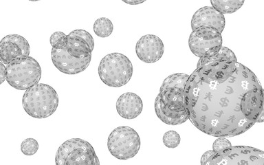 Ethereum economic financial bubble. Cryptocurrency 3D illustration. Digital white background. Business concept.