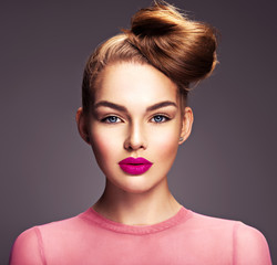 Girl with fashionable and stylish hair and makeup.