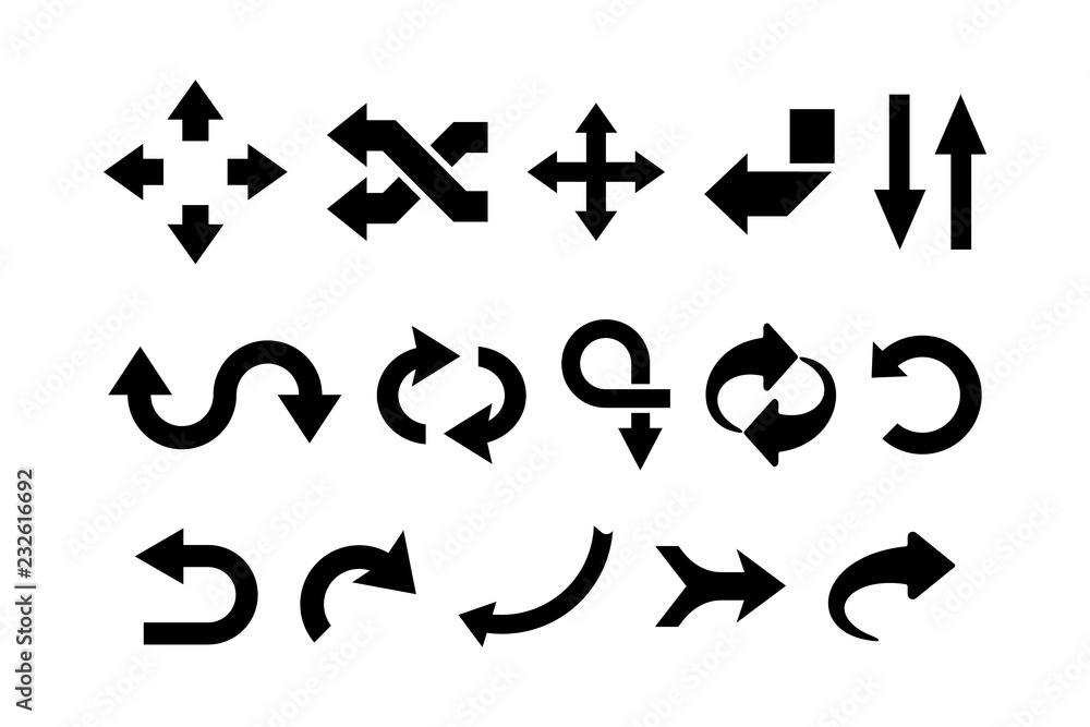 Fototapete arrow icon set isolated on white background. trendy collection of different arrow icons in flat styl