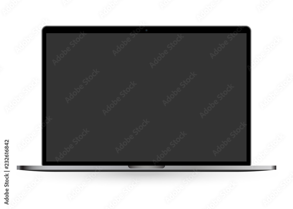 Poster laptop front view. . realistic isolated mockup. computer notebook with empty screen. blank copy spac