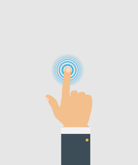 Touch screen finger icon. Finger to touch screen. Press the button, Flat style, top view. technology icon concept. Vector