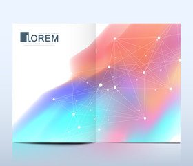 Modern vector template for brochure, leaflet, flyer, cover, catalog in A4 size. DNA helix, DNA strand, molecule or atom, neurons. Abstract structure for Science or medical background.