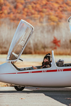 Woman feeling adrenaline rush after glider flight