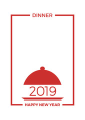 Naklejka premium 2019, New Year's Eve dinner, template for poster, cover and menu. Vector illustration