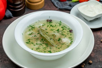 Dumplings in the soup chuchvara Uzbek cuisine