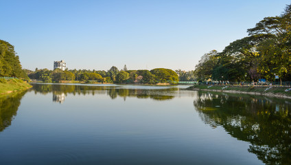 Panoramic view of lalbagh lake at Lalbagh botanical garden, Bangalore, India 