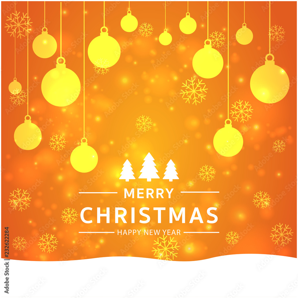 Aufkleber merry christmas and happy new year with bokeh and lens flare pattern on summer orange color backgrou