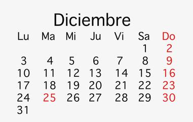 December 2018 planing Calendar.