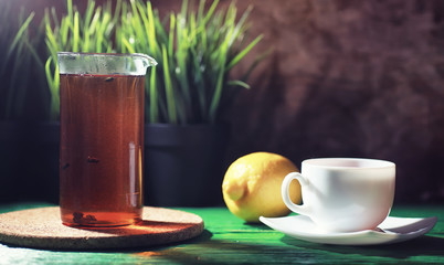 Brewing tea on a wooden table