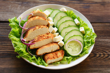 diet, healthy lifestyle, balanced food, keto, proteins, low fat. Baked chicken breasts with vegetables and cheese