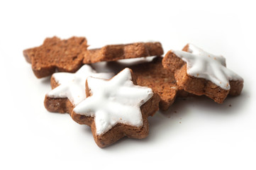closeup of christmas biscuit in shaped star on white background