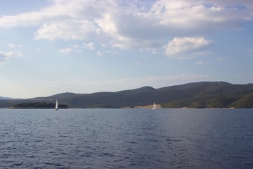 Sailing boats in a race near  Vathiavali beach in Aitoloakarnania in Greece