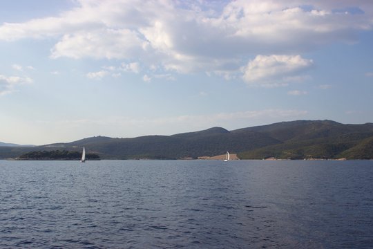 Sailing boats in a race near  Vathiavali beach in Aitoloakarnania in Greece