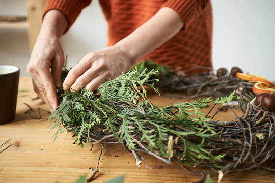 Holiday wreath with thuja