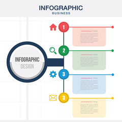 Presentation business infographic template with 4 options timeline, step, process, workflow layout, annual report.  Vector illustration.