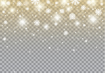 Stock vector illustration falling snow. Snowflakes, snowfall. Transparent background. Fall of snow. - obrazy, fototapety, plakaty