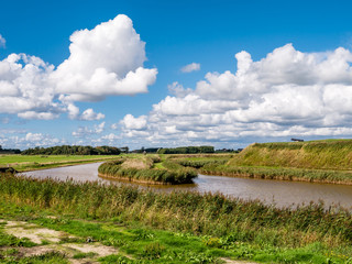 Fort de Schans and polder landscape on Frisian island Texel, Noord-Holland, Netherlands