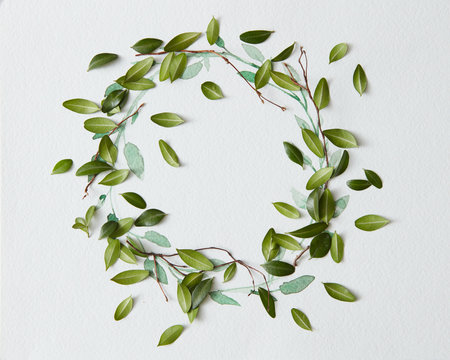 on a gray background frame of leaves
