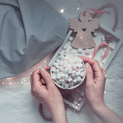 Christmas or New Year morning in bed concept