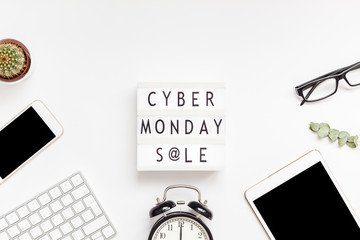 Cyber Monday sale text on white lightbox