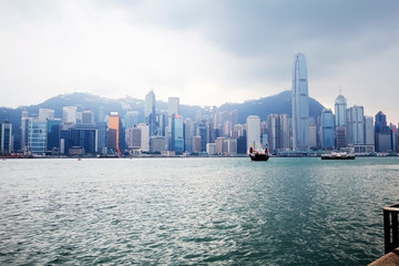 Hong Kong, China, Victoria harbour waterfront. Victoria Bay is one of Hong Kong's main attractions: a jewel that people admire.