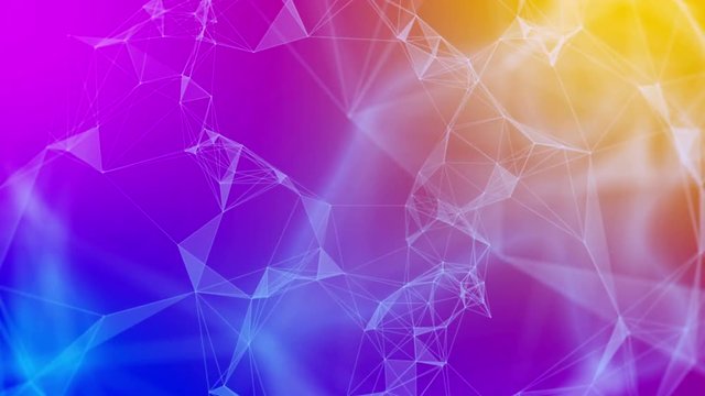 Digital abstract geometric background with moving colorful lines and triangles. Plexus fantasy abstract technology. Seamless loop animations