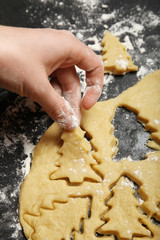 Cookie cutters, christmas tree bakery in flour.