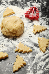 Cooking christmas tree cookie. Baking dough.