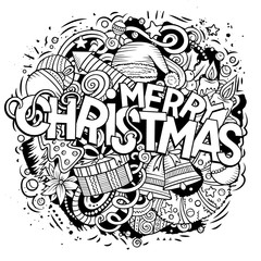 Merry Christmas hand drawn doodles illustration. New Year design