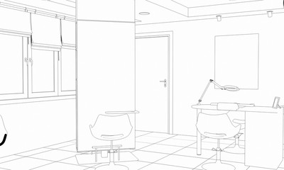 interior beauty salon contour visualization, 3D illustration, sketch, outline