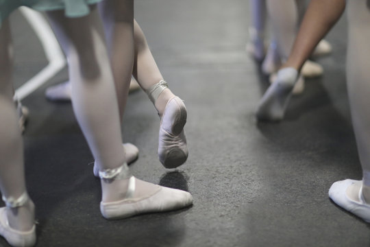 Girls from the choreographic ensemble at the rehearsal in the hall