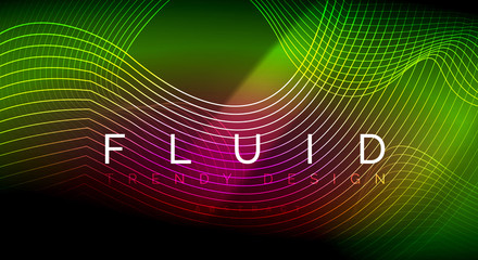 Obraz premium Neon glowing fluid wave lines, magic energy space light concept, abstract background wallpaper design, ripple texture illustration