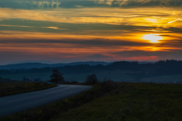 Fototapeta na wymiar autumn sunset over the hills of southern Poland