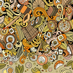 Cartoon color hand-drawn doodles Japan food frame