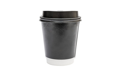 Black paper coffee cup isolated on white.