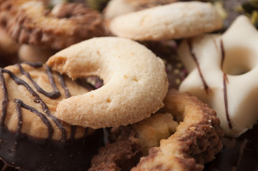 closeup of chocolate christmas biscuit assortment on full frame