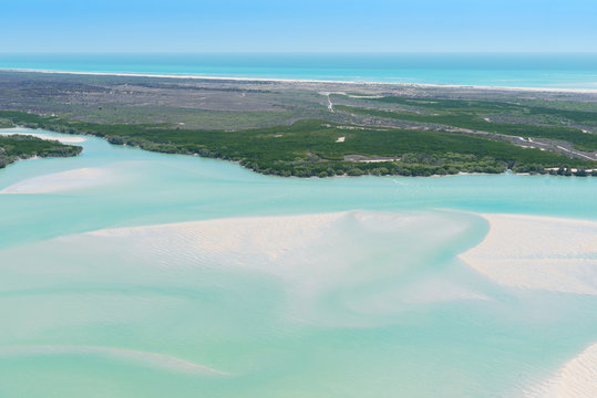 Aerial views of tidal flats in tropics