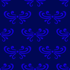 Abstract damask seamless pattern of curls in retro style. Floral vintage background. Art nouveau style design. Vector illustration.