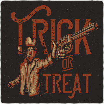 T-shirt or poster design with hand drawn cowboy with pistol.