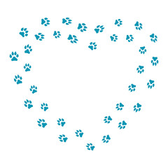 Heart frame with dog tracks isolated on white background. Vector illustration.